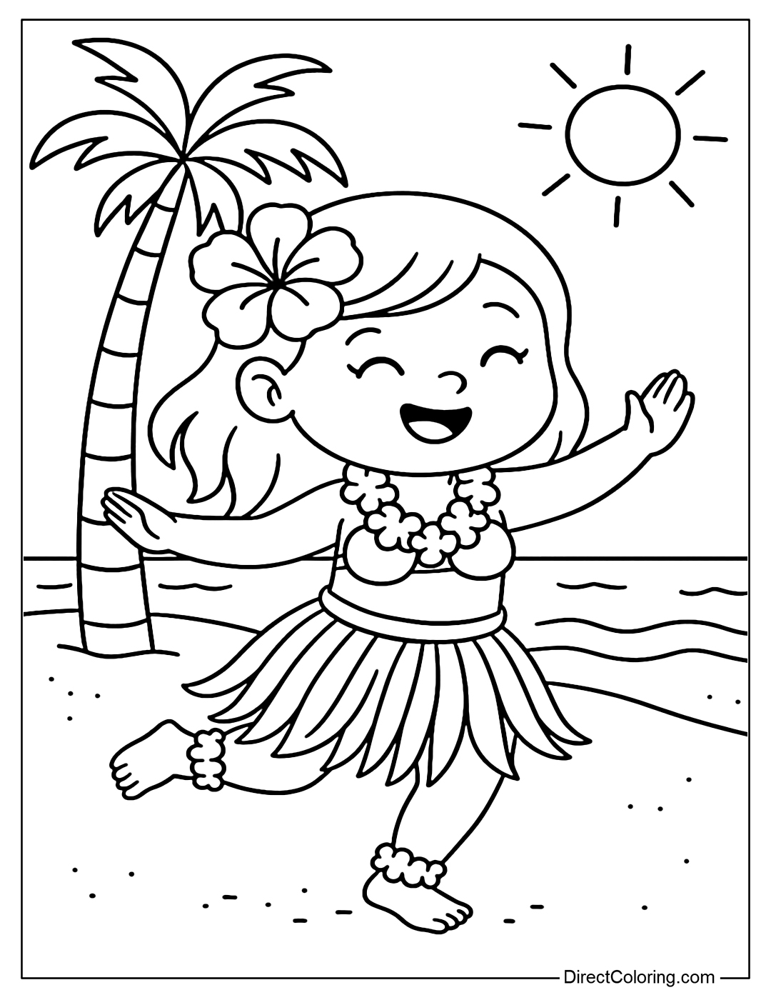 Coloring Page Cute Baby Dancing Hawaiian Dance on the Beach